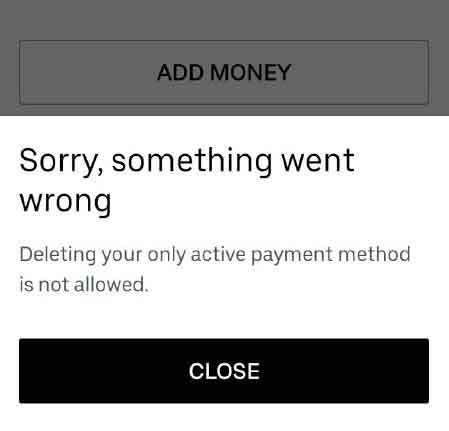 deleting your only active payment method is not allowed