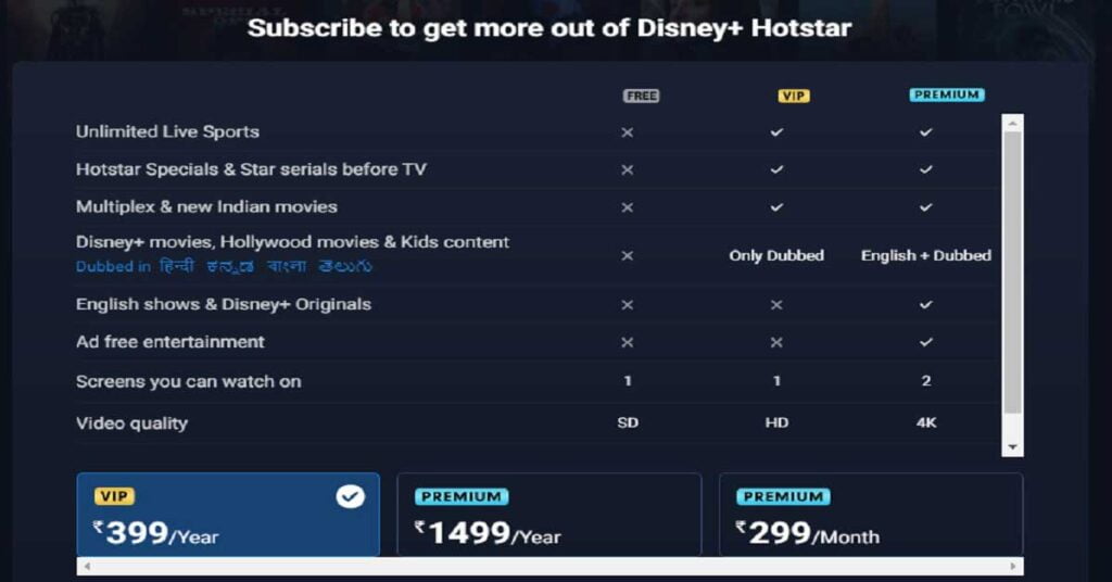 hotstar subscription plans for free